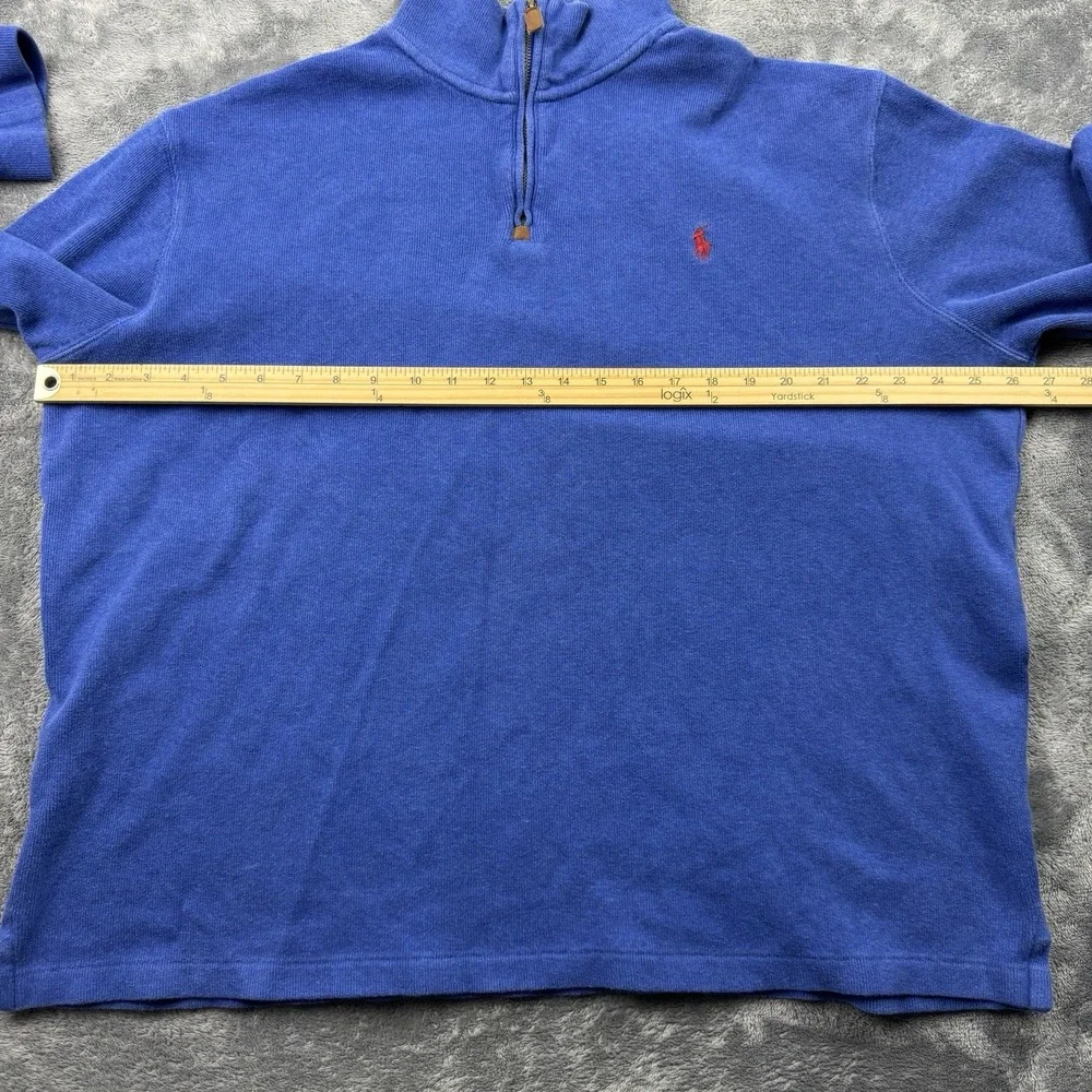 Polo Ralph Lauren Mens XL Quarter Zip Pullover Blue Jumper‎ Sweater Red Pony